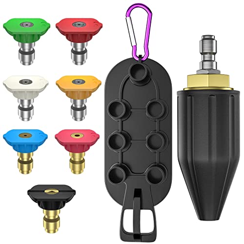 POHIR Turbodüse 4000 PSI, 9 Pack Hochdruckreiniger Sprühspitzen Vollständiges Set inkl. drehbarer Turbo 4.0 Öffnung und Spitzen Set mit Halter von POHIR