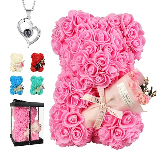 POHOMEGK Geschenke für Frauen, Rosenbär, niedlicher Teddybär, Geburtstagsgeschenke für sie, Muttertag, für Ehefrau, Mutter, Freundin (Rosa) von POHOMEGK