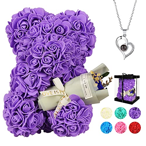 Künstlicher Rosenbär, symbolisiert die ewige Liebe, geeignet als Valentinstagsgeschenk für Freundinnen, Liebhaber, Mütter und Geburtstagsgeschenke (Violett) von POHOMEGK