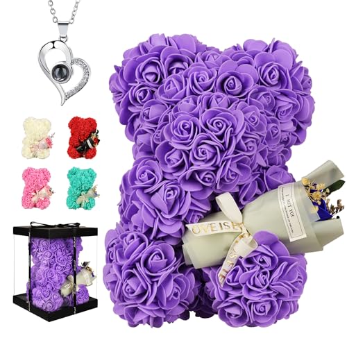 POHOMEGK Muttertag Rosenbär Geschenke für Mama, Muttergeschenke für Frauen, Rosenblumenbär, Teddyblumenbär, Muttertag, Geburtstag, Geschenke für Frau/Mutter/Freundin/Tochter (lila Rosenbär) von POHOMEGK