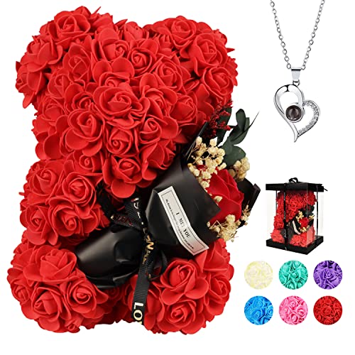 handgefertigte Rosenbären, EIN nie verblassendes Rosendekorationsgeschenk, symbolisiert ewige Liebe, geeignet als Valentinstagsgeschenk für Freundinnen, Liebhaber, Muttertag (rot) von POHOMEGK