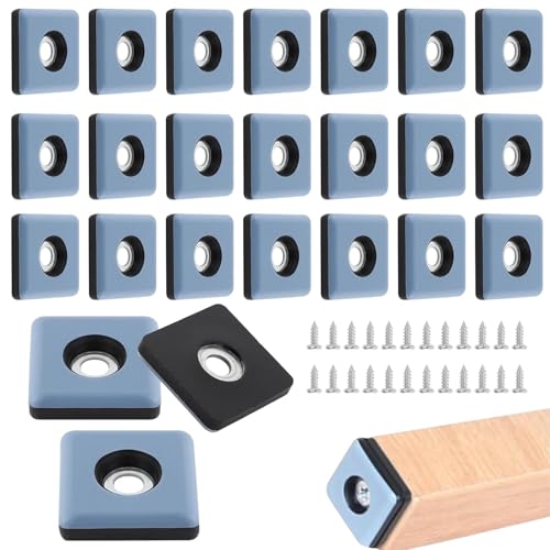24 Stück Möbelgleiter zum Schrauben, Teflongleiter Quadratisch Möbelgleiter, Stuhlgleiter mit Edelstahlschrauben für Möbel Sessel Stuhlbeine, 25x25mm(Color:Blau) von POHOVE