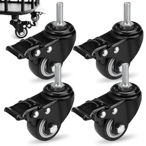 4 Stück 50mm Möbelrollen, M8 X 25 mm Schwerlastrollen Mit Bremse, Rollen Für Möbel 360° Drehung, Lenkrollen für innen und außen(COLOR:Schwarz) von POHOVE