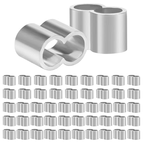 50 Stück Seilklemme 6mm, Aluminium Pressklemmen, Alu-Crimpschlaufe Würgeklemmen mit Doppelhülsen, Seilklemme für Gummiseil Expanderseil Planenseil Drahtseil Kabel(Color:Silber) von POHOVE