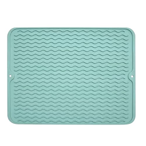 POHOVE Abtropfmatte, Silikon, Blau, 40 x 30 cm, Zusammenklappbar, Rutschfest, Geschirrtrocknen, Leicht zu reinigen, Stilvolles Design von POHOVE