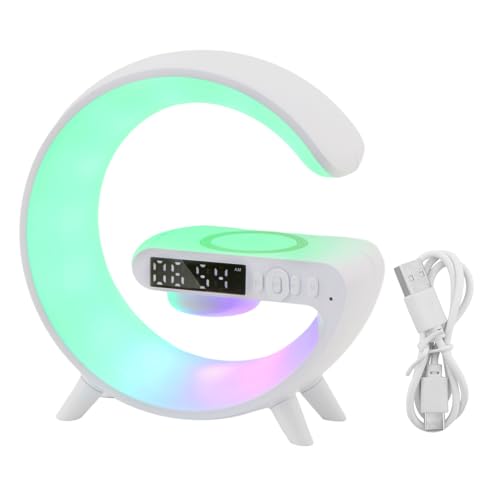 Atmosphärenlampe Drahtloses Ladegerät,Tageslichtwecker,13 Modi Led Wecker Smart Tischlampe mit Ladestation Bluetooth Lautsprecher Dimmbare Nachtlicht Touch Lampe für Erwachsene Büro Schlafzimmer von POHOVE