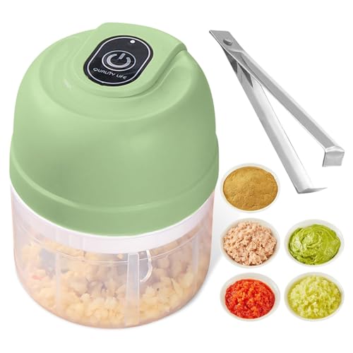 Elektrisch Knoblauchhacker,250 ML Zwiebelschneider Zwiebelhacker Mini Chopper Multizerkleinerer Knoblauchpresse mit 3 Scharfen Klingen für Fleisch,Zwiebeln,Knoblauch,Obst,USB Wiederaufladbare von POHOVE