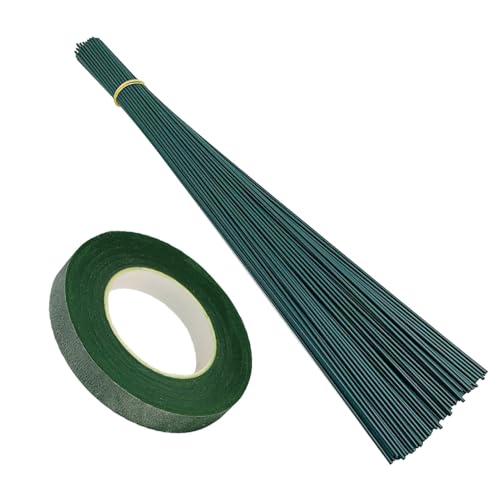 POHOVE 150 Stück Blumendraht Grün mit 1 Blumenklebeband, Blumendraht zum Basteln, 2mm Blumenstieldraht für Blumenherstellungs Blumenstrauß Handwerk(Color:Grün) von POHOVE