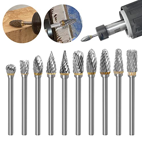 Doppelschnitt-Hartmetall-Frässtift-Set, Wolframstahl, Fräswerkzeug-Set für Holzbearbeitung, Bohren, Schnitzen, Gravieren, 10 Stück von POIU