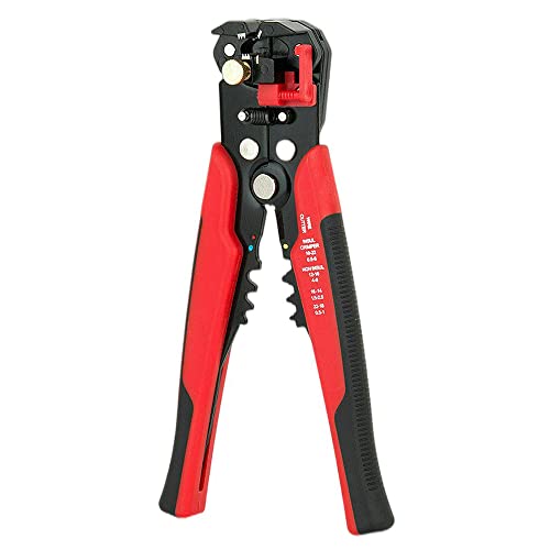 POIU Automatische Abisolierzange, AWG10-24 / 0,2-6 mm² Selbsteinstellende Professionelles 3-in-1-Handwerkzeug zum Abisolieren, Schneiden und Crimpen, Rot von POIU