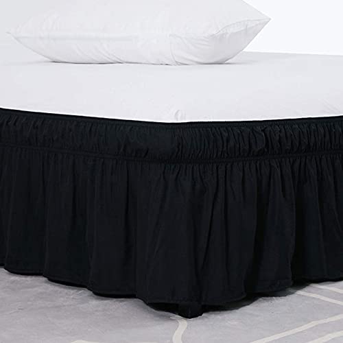 Bettrock zum Umwickeln Bettvolant,Ruffled Solid Bed Rock 200x200/180x200 Wrap Around Style, Elastische Bett Wrap Ruffled mit Plattform Bett Rock 38/45cm Drop (Color : Black, Size : 100 * 200+38cm) von POIUYT