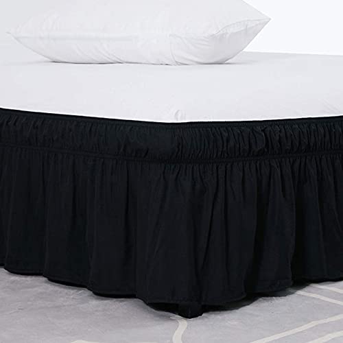 Bettrock zum Umwickeln Bettvolant,Ruffled Solid Bed Rock 200x200/180x200 Wrap Around Style, Elastische Bett Wrap Ruffled mit Plattform Bett Rock 38/45cm Drop (Color : Black, Size : 150 * 200+45cm) von POIUYT