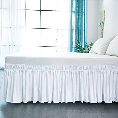 Bettrock zum Umwickeln Bettvolant,Ruffled Solid Bed Rock 200x200/180x200 Wrap Around Style, Elastische Bett Wrap Ruffled mit Plattform Bett Rock 38/45cm Drop (Color : White, Size : 135 * 200+38cm) von POIUYT