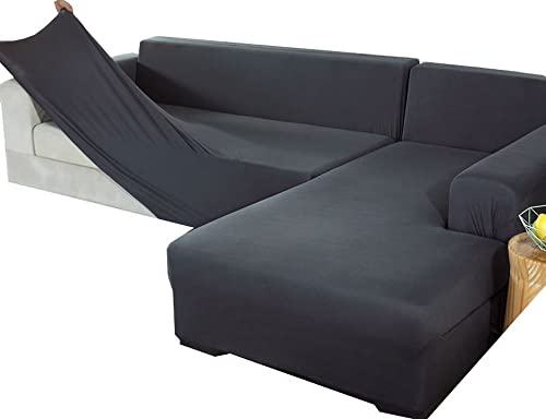 Couchbezug L Form Sofabezug Sofahusse Ecksofa Stretch Sofa überzug für 1/2/3/4 Sitzer Sofabezüge fuir Klassische und ecksofas, l- & u-Form,mit 1 Stück Kissenbezügen von POIUYT