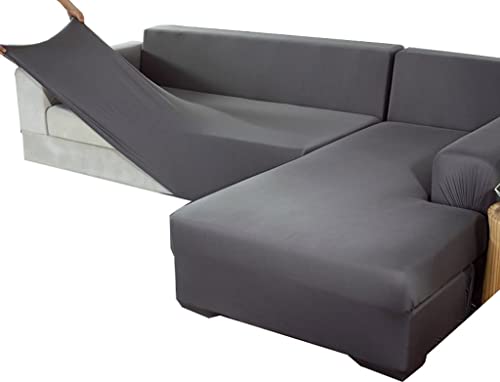 Couchbezug L Form Sofabezug Sofahusse Ecksofa Stretch Sofa überzug für 1/2/3/4 Sitzer Sofabezüge fuir Klassische und ecksofas, l- & u-Form,mit 1 Stück Kissenbezügen von POIUYT