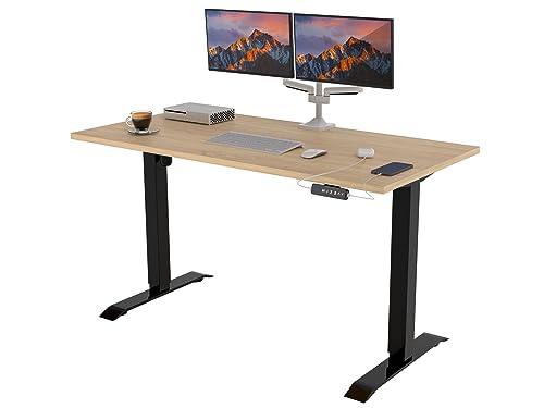 POKAR Höhenverstellbarer Schreibtisch Höhenverstellbar Elektrisch Bürotisch mit Tischplatte (Eichen Sonoma, 140 x 60) von POKAR