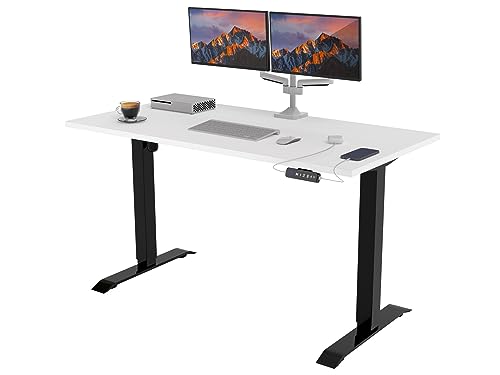 POKAR Höhenverstellbarer Schreibtisch Höhenverstellbar Elektrisch Bürotisch mit Tischplatte (Weiß, 140 x 60) von POKAR