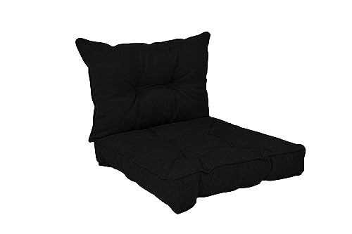 POKAR Loungekissen Stuhlkissen für Stuhl Rattanmöbel Gartenmöbel Kissen, 2er Set Sitzkissen 50x50x10 cm + Rückenlehne 50x40x10 cm, Schwarz von POKAR