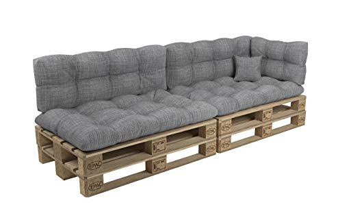 POKAR Palettenkissen Palletenauflagen Palettenpolster Palettensofa Palettenmöbel 6er Set: Sitzkissen 120x80 + Rückenlehne 120x40, Grau von POKAR