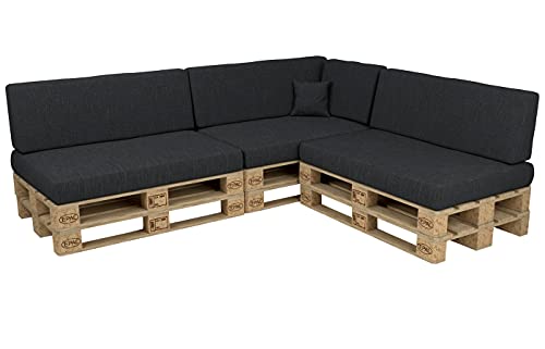 POKAR Palettenkissen Palettenauflagen mit abnehmbarem Bezug Palettenmöbel Palettensofa 8er Set: Sitzkissen 120x80 + Rückenlehne 120x40, Anthrazit von POKAR