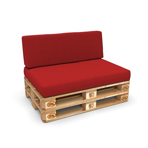 POKAR Palettenkissen Palettenauflagen mit abnehmbarem Bezug Palettenmöbel Palettensofa 2er Set: Sitzkissen 120x80 + Rückenlehne 120x40, Rot von POKAR