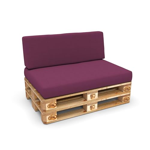 POKAR Palettenkissen Palettenauflagen mit abnehmbarem Bezug Palettenmöbel Palettensofa 2er Set: Sitzkissen 120x80 + Rückenlehne 120x40, Violett von POKAR