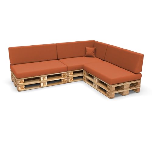 POKAR Palettenkissen Palettenauflagen mit abnehmbarem Bezug Palettenmöbel Palettensofa 8er Set: Sitzkissen 120x80 + Rückenlehne 120x40, Orange von POKAR