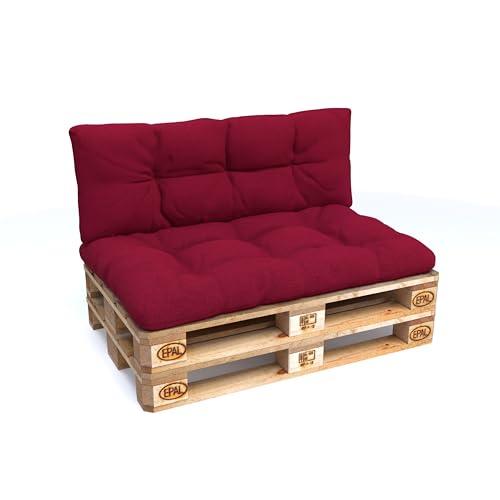 POKAR Palettenkissen Palletenauflagen Palettenpolster Palettensofa Palettenmöbel 2er Set: 1x Sitzkissen 120x80 + 1x Rückenlehne 120x40, Dunkelrot von POKAR