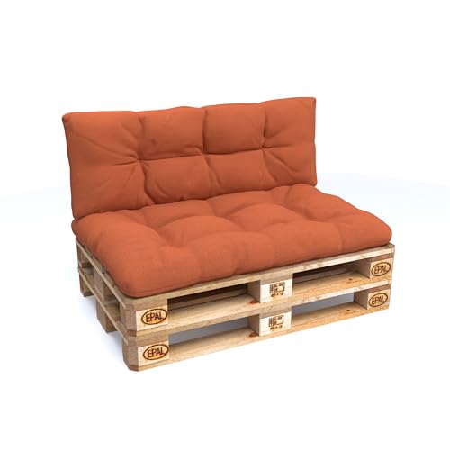POKAR Palettenkissen Palletenauflagen Palettenpolster Palettensofa Palettenmöbel 2er Set: 1x Sitzkissen 120x80 + 1x Rückenlehne 120x40, Orange von POKAR
