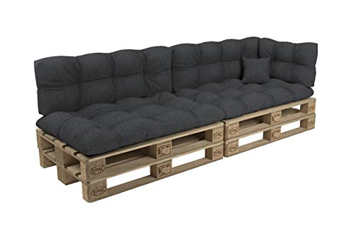 POKAR Palettenkissen Palletenauflagen Palettenpolster Palettensofa Palettenmöbel 6er Set: Sitzkissen 120x80 + Rückenlehne 120x40, Anthrazit von POKAR