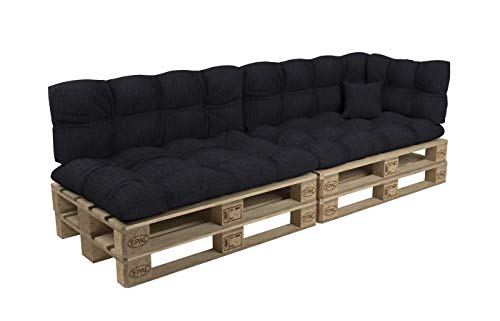 POKAR Palettenkissen Palletenauflagen Palettenpolster Palettensofa Palettenmöbel 6er Set: Sitzkissen 120x80 + Rückenlehne 120x40, Schwarz von POKAR