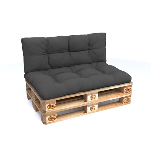 POKAR Palettenkissen Wasserabweisend Palettenauflagen Palettenmöbel Palettensofa 2er Set: Sitzkissen 120x80 + Rückenlehne 120x40, Anthrazit von POKAR