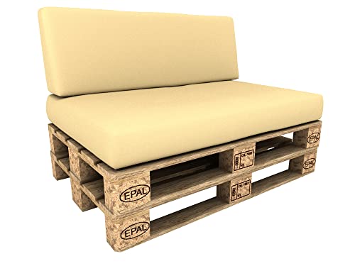 POKAR Palettenkissen Wasserdicht Palettenauflagen mit abnehmbarem Bezug Palettenmöbel Palettensofa 2er Set: Sitzkissen 120x80 + Rückenlehne 120x40, Beige von POKAR