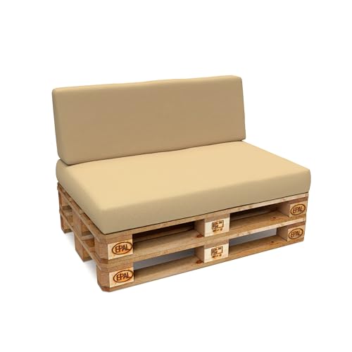 POKAR Palettenkissen Wasserabweisend Palettenauflagen mit abnehmbarem Bezug Palettenmöbel Palettensofa 2er Set: Sitzkissen 120x80 + Rückenlehne 120x40, Beige von POKAR