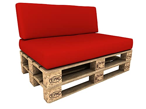 POKAR Palettenkissen Wasserdicht Palettenauflagen mit abnehmbarem Bezug Palettenmöbel Palettensofa 2er Set: Sitzkissen 120x80 + Rückenlehne 120x40, Rot von POKAR