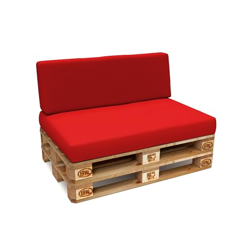 POKAR Palettenkissen Wasserabweisend Palettenauflagen mit abnehmbarem Bezug Palettenmöbel Palettensofa 2er Set: Sitzkissen 120x80 + Rückenlehne 120x40, Rot von POKAR