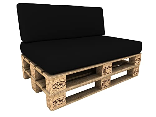 POKAR Palettenkissen Wasserdicht Palettenauflagen mit abnehmbarem Bezug Palettenmöbel Palettensofa 2er Set: Sitzkissen 120x80 + Rückenlehne 120x40, Schwarz von POKAR