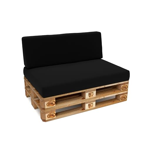 POKAR Palettenkissen Wasserabweisend Palettenauflagen mit abnehmbarem Bezug Palettenmöbel Palettensofa 2er Set: Sitzkissen 120x80 + Rückenlehne 120x40, Schwarz von POKAR