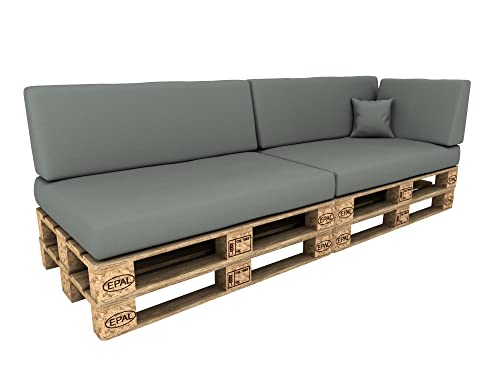 POKAR Palettenkissen Wasserdicht Palettenauflagen mit abnehmbarem Bezug Palettenmöbel Palettensofa 6er Set: Sitzkissen 120x80 + Rückenlehne 120x40, Grau von POKAR