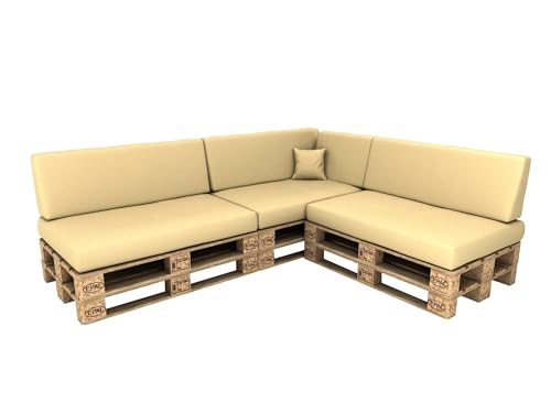 POKAR Palettenkissen Wasserdicht Palettenauflagen mit abnehmbarem Bezug Palettenmöbel Palettensofa 8er Set: Sitzkissen 120x80 + Rückenlehne 120x40, Beige von POKAR