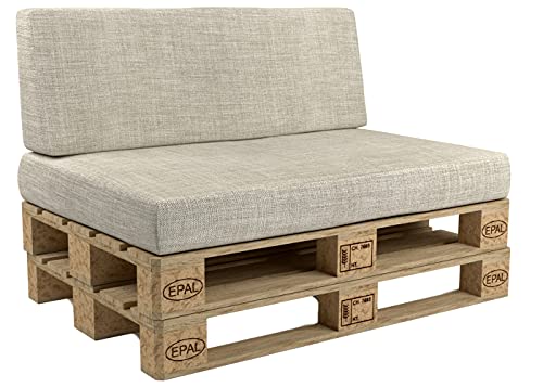 POKAR Palettenkissen Palettenauflagen mit abnehmbarem Bezug Palettenmöbel Palettensofa 2er Set: Sitzkissen 120x80 + Rückenlehne 120x40, Beige von POKAR