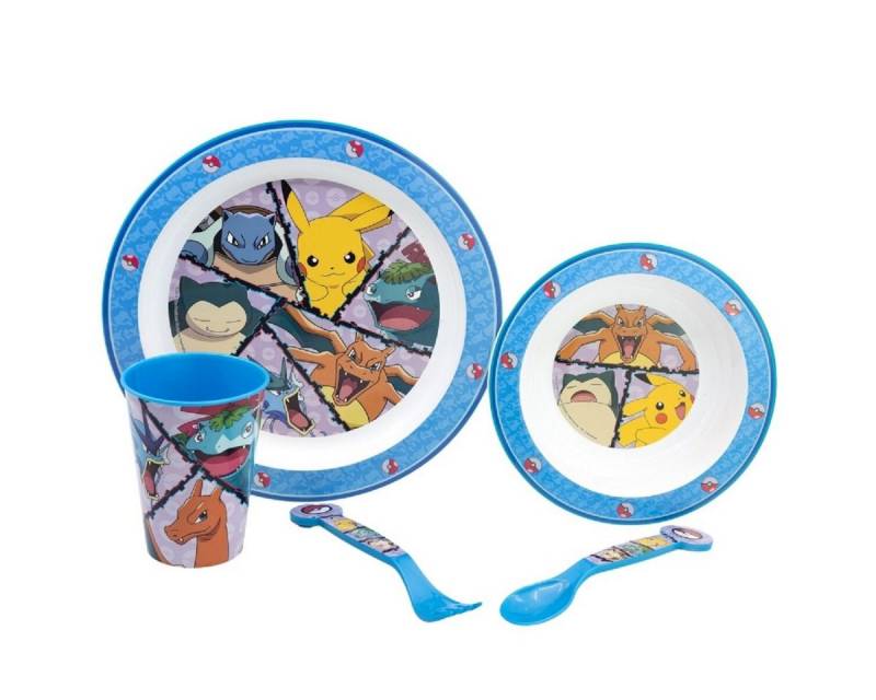 POKEMON JUEGO DE CARTAS Kindergeschirr-Set Pokemon Teller-Set Mikrowellengeeignet 5-teiliges Kindergeschirr von POKEMON JUEGO DE CARTAS