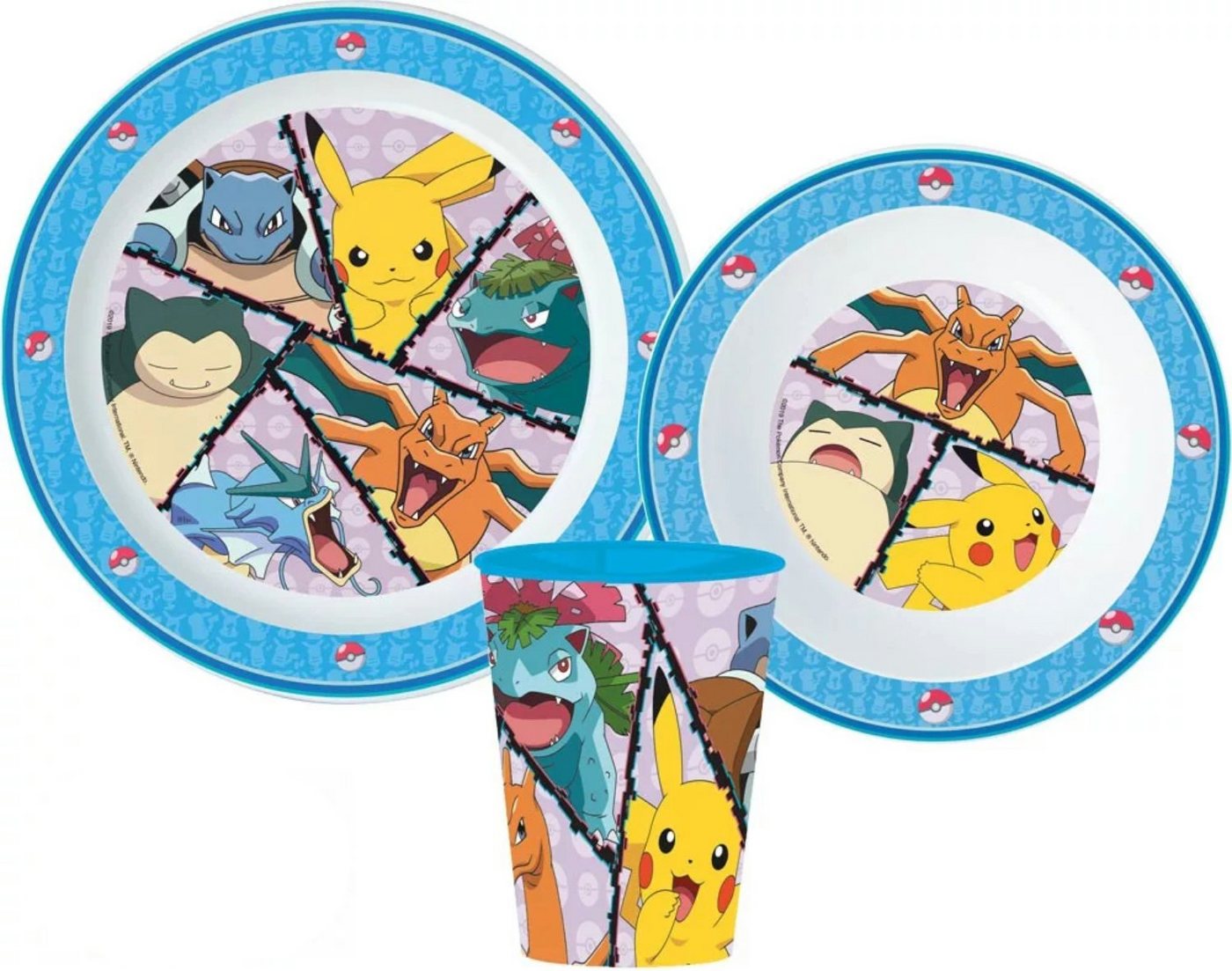 POKÉMON Kindergeschirr-Set Pokémon Pikachu Geschirr Set 3 teilig Teller Schüssel Becher, Kunststoff von POKÉMON