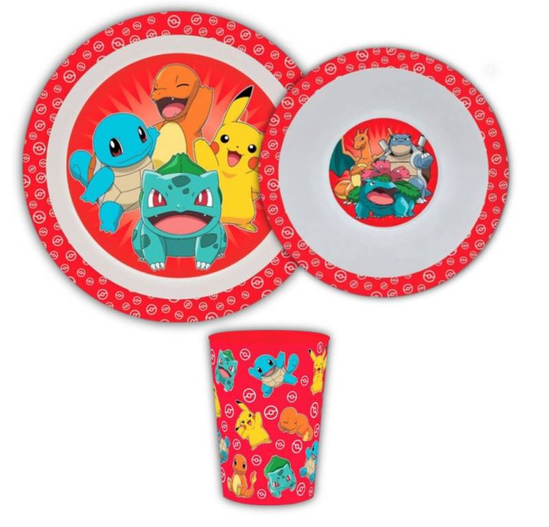 POKÉMON Kindergeschirr-Set Pokemon Pikachu und Freunde Kinder 3 teiliges Set (3-tlg), 1 Personen, BPA-Frei, Teller, Schüssel und Becher von POKÉMON