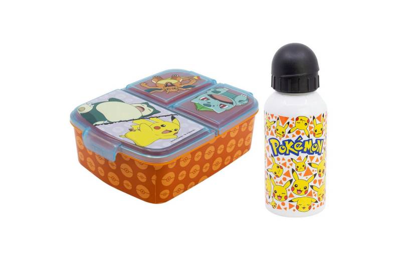 POKÉMON Lunchbox Pokemon Pikachu Kinder 2 tlg. Set Brotdose ALU Trinkflasche, (2-tlg., Spar-Set), 400 ml von POKÉMON