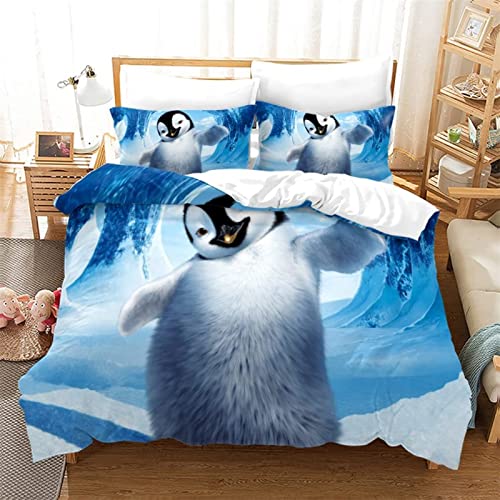 POKENE 3D Antarktis Bettwäsche 155x220 Pinguin Bettwäsche-Sets 3 Teilig Weich Mikrofaser Junge Bettbezug Set mit Reißverschluss + 2 Kissenbezüge 80x80 cm von POKENE