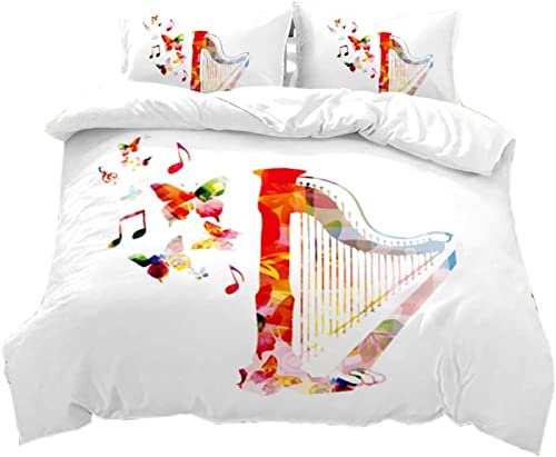 POKENE 3D Farbige Harfe Bettwäsche 135x200 Musiknote Schmetterling Bettwäsche-Sets 3 Teilig Weich Mikrofaser Teenager Bettbezug Set mit Reißverschluss + 2 Kissenbezüge 80x80 cm POKENE 3D Farbige Harfe Bettwäsche 135x200 Musiknote Schmetterling Bettwäsche-Sets 3 Teilig Weich Mikrofaser Teenager Bettbezug Set mit Reißverschluss + 2 Kissenbezüge 80x80 cm von POKENE