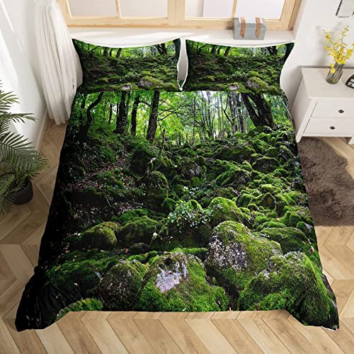 POKENE 3D Wald Bettwäsche 135x200 Moos Bettwäsche-Sets 3 Teilig Weich Mikrofaser Teenager Bettbezug Set mit Reißverschluss + 2 Kissenbezüge 80x80 cm von POKENE