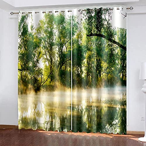 POKENE Vorhang Wald Blickdicht Gardinen mit Ösen 3D Druck See Blickdichte Vorhänge Teenager Vorhang Verdunkelung Wärmeisolierend Wohnzimmer Schlafzimmer 2 Stück 60x150 cm (BxH) von POKENE