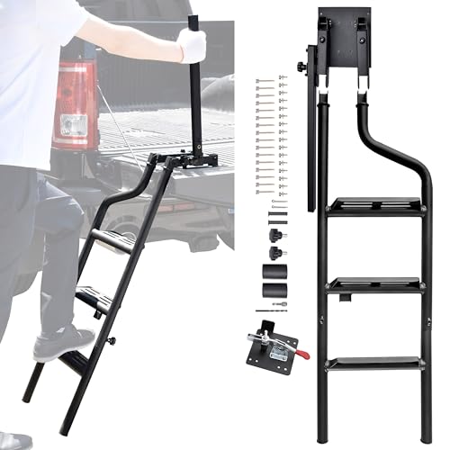 POKIAUTO 42" Faltbare Pickup Truck Heckklappenleiter mit Haltegriff, Heavy Duty Universal Klappbare Heckklappe Trittleiter mit Handlauf für Pickup Truck (F150, RAM 1500 etc.) Zubehör von POKIAUTO